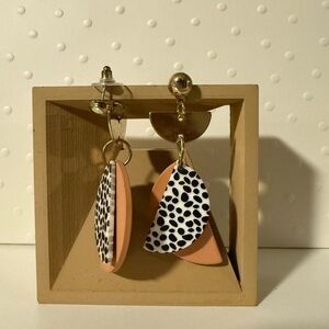 Polka Dot and Peach Geometric Earrings